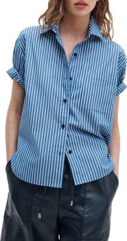 rag & bone Connie Stripe Short Sleeve Poplin Button-Up Shirt
