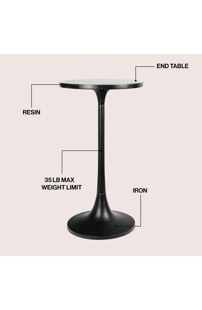 JONATHAN Y Nysha Modern Bohemian Metal/Resin Inlay Top End Table, Alternate, color, Black/White