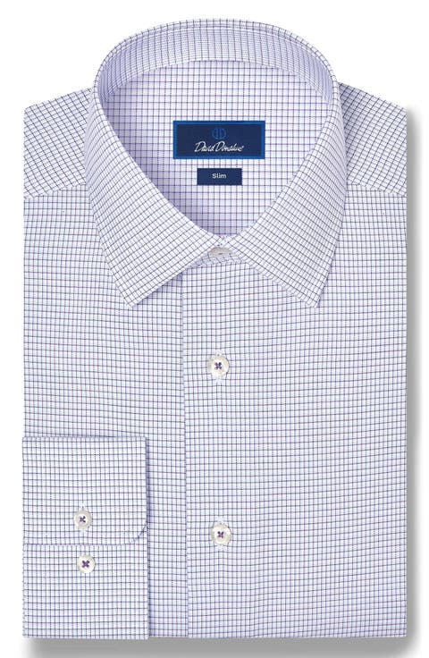 Slim Fit Stretch Twill Micro Check Dress Shirt