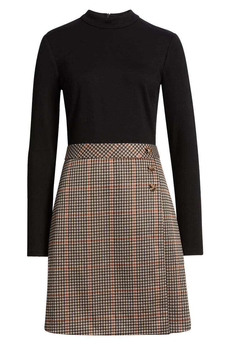Mixed Media Long Sleeve Dress, Alternate, color, BLACK COGNAC