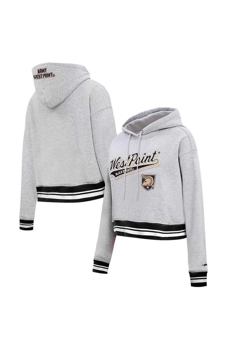 PRO STANDARD Women's Pro Standard Heather Gray Army Black Knights Script Tail Fleece Cropped Pullover Hoodie, Alternate, color, Heather Gray