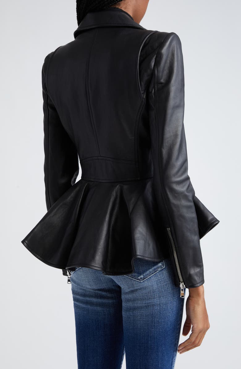 L'AGENCE Lyric Peplum Leather Biker Jacket, Alternate, color,