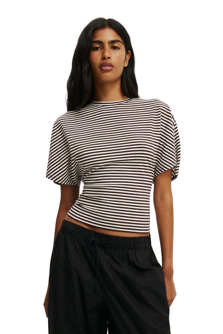 Women's Blair Batwing Short Sleeve Tee, Main, color, Madi Stripe Dark Oak Vintage