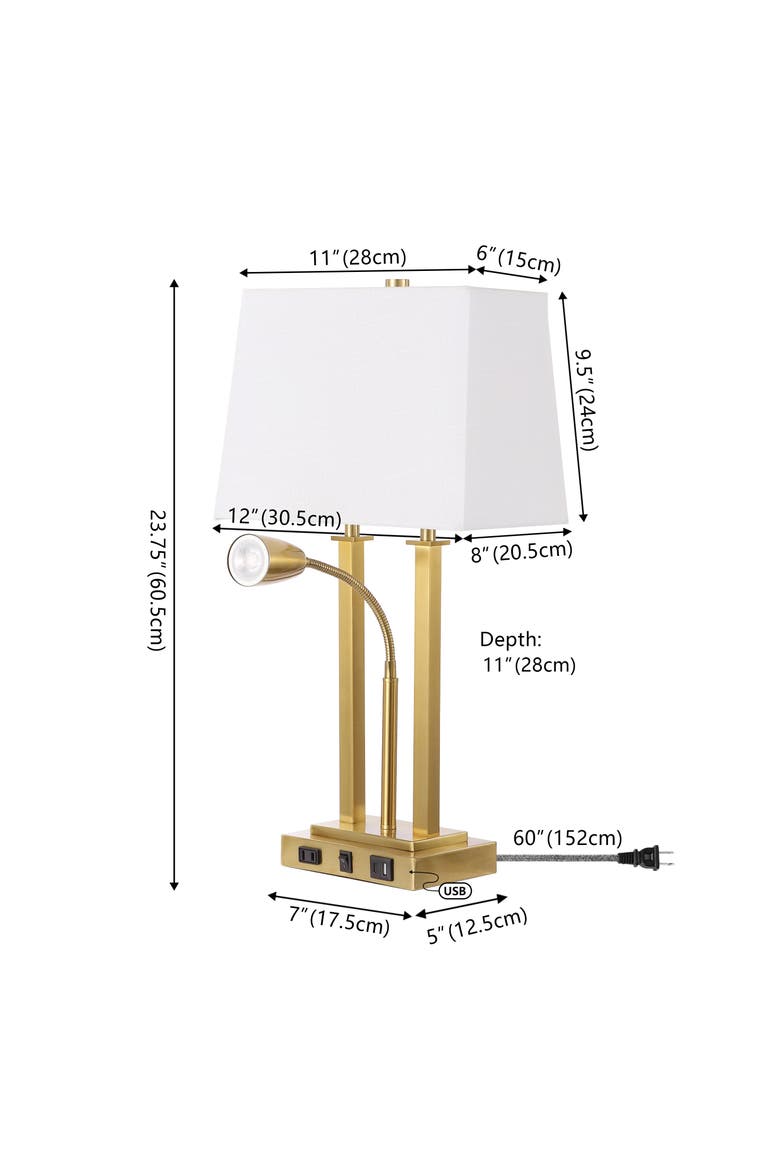 Blaire 23.75" 2-Light Modern Farmhouse Metal LED Table Lamp with USB Charging port, Alternate, color, Brass Gold