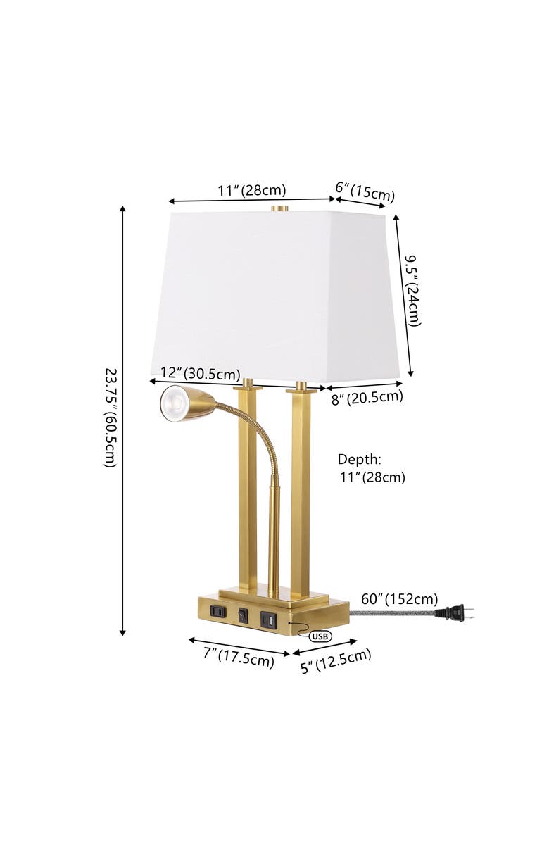 JONATHAN Y Blaire 23.75" 2-Light Modern Farmhouse Metal LED Table Lamp with USB Charging port, Alternate, color, Brass Gold
