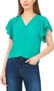 CeCe Double Flutter Sleeve V-Neck Top