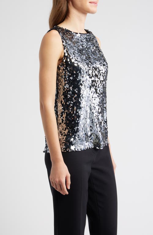 Anne Klein Sequin Boat Neck Tank In Silver
