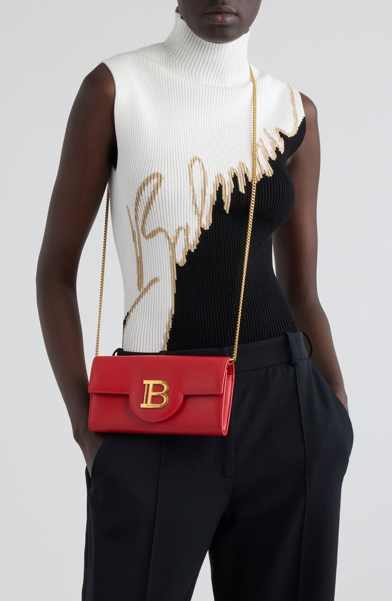Balmain B-Buzz Leather Wallet on a Chain, Alternate, color, 