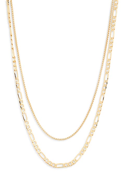 Set of 2 Demi-Fine Box & Figaro Chain Necklaces