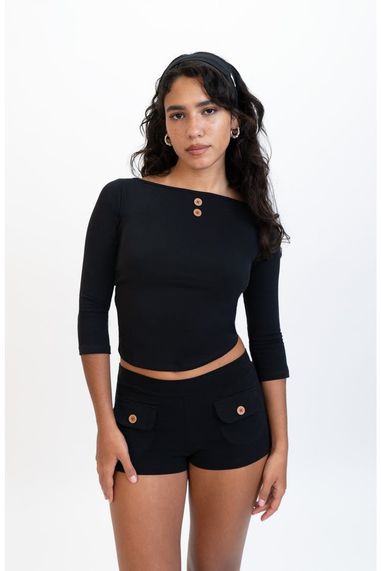 3/4 Sleeve Boat Neck Top, Alternate, color, Black