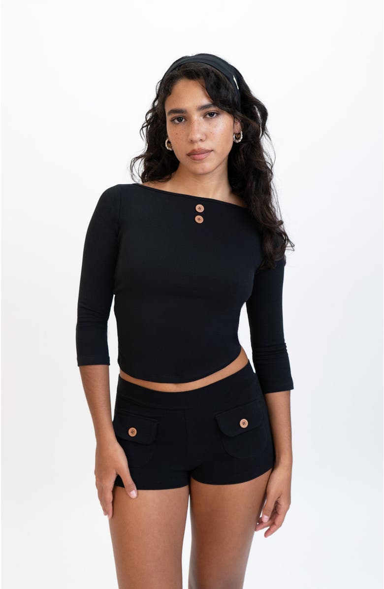 Oddli 3/4 Sleeve Boat Neck Top, Alternate, color, Black
