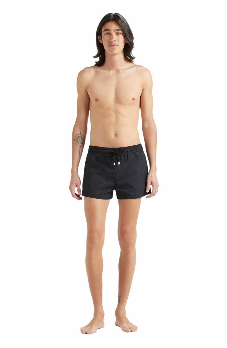 Vilebrequin Men's Jacquard Turtle Stretch Swim Shorts, Main, color, Noir