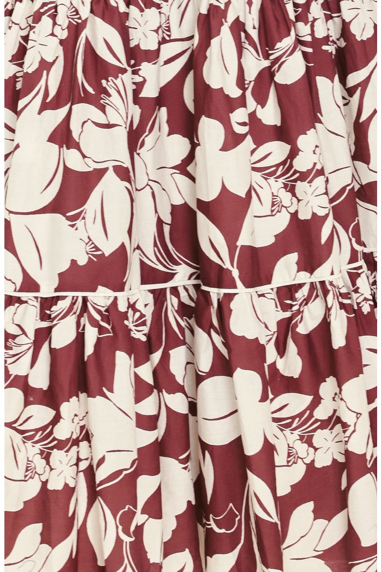 Floral Tiered Cotton Midi Dress, Alternate, color, MAROON