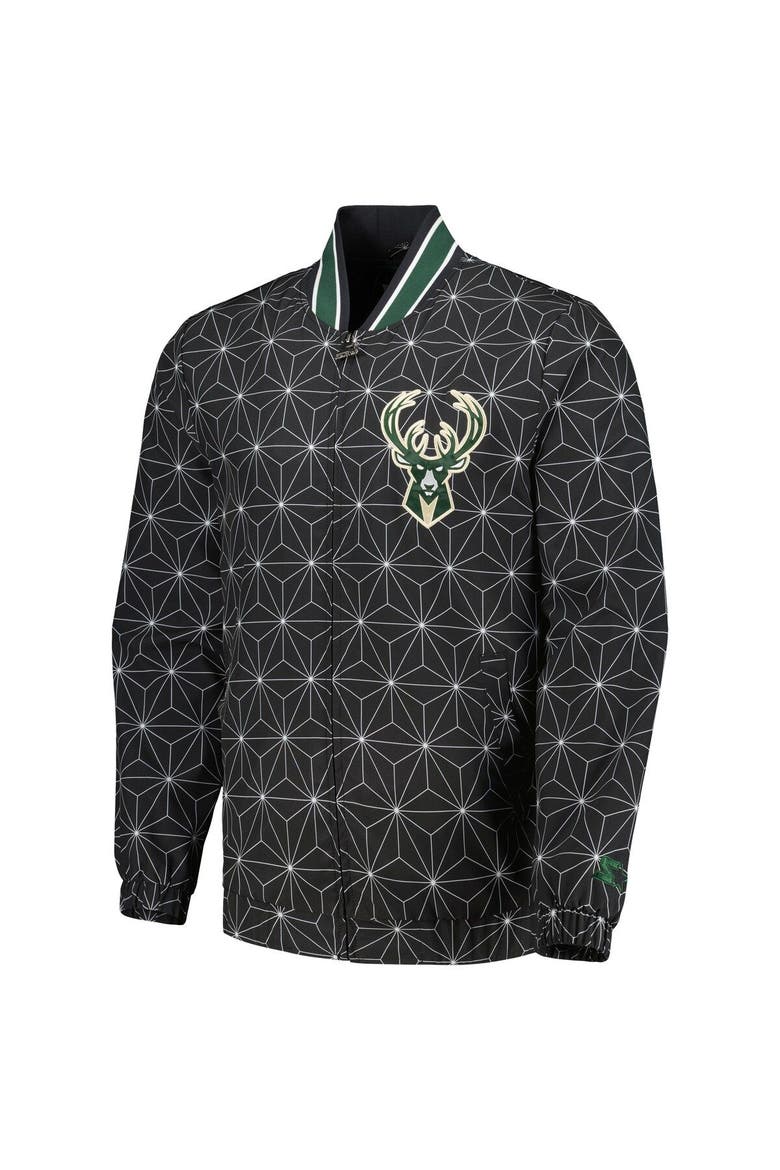 Men's Starter Black Milwaukee Bucks In-Field Play Fashion Satin Full-Zip Varsity Jacket, Alternate, color, Black