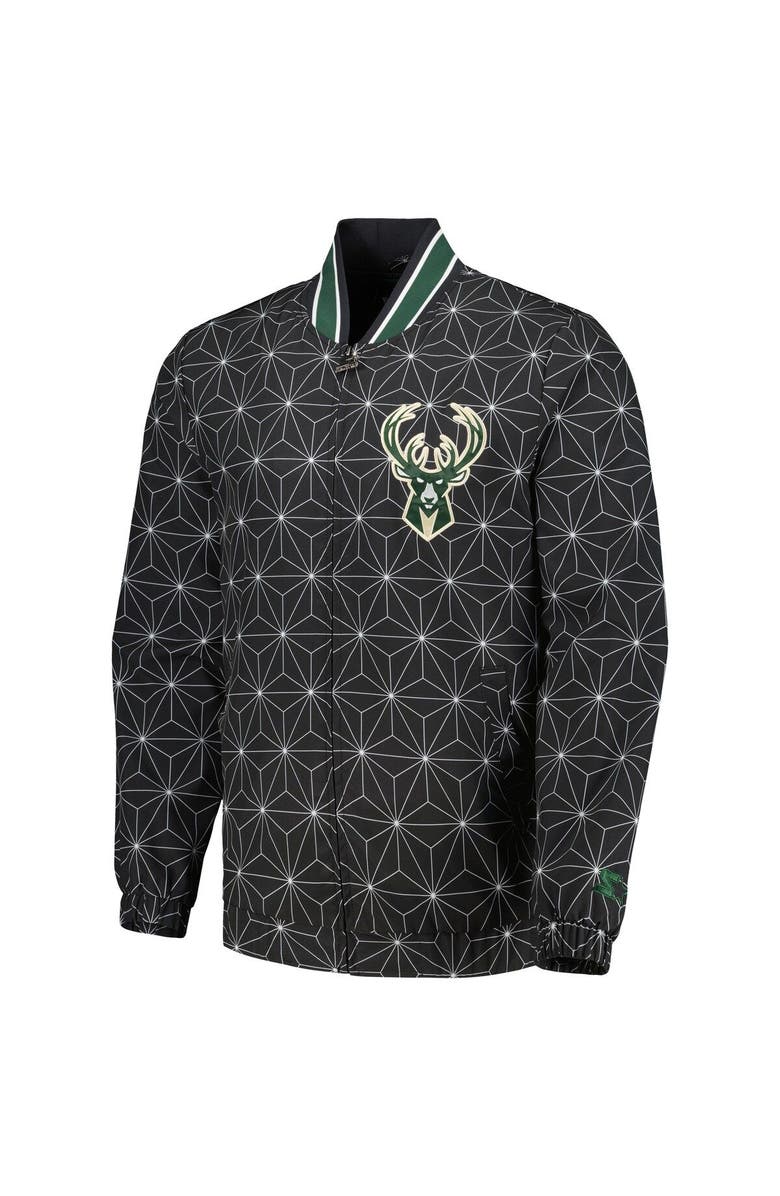 STARTER Men's Starter Black Milwaukee Bucks In-Field Play Fashion Satin Full-Zip Varsity Jacket, Alternate, color, Black