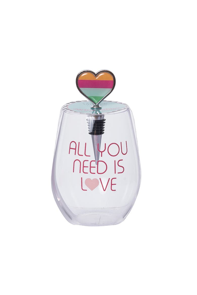 All You Need Wine Glass w/ Stopper Set of 2 Glass Clear 18 oz, Main, color, Clear