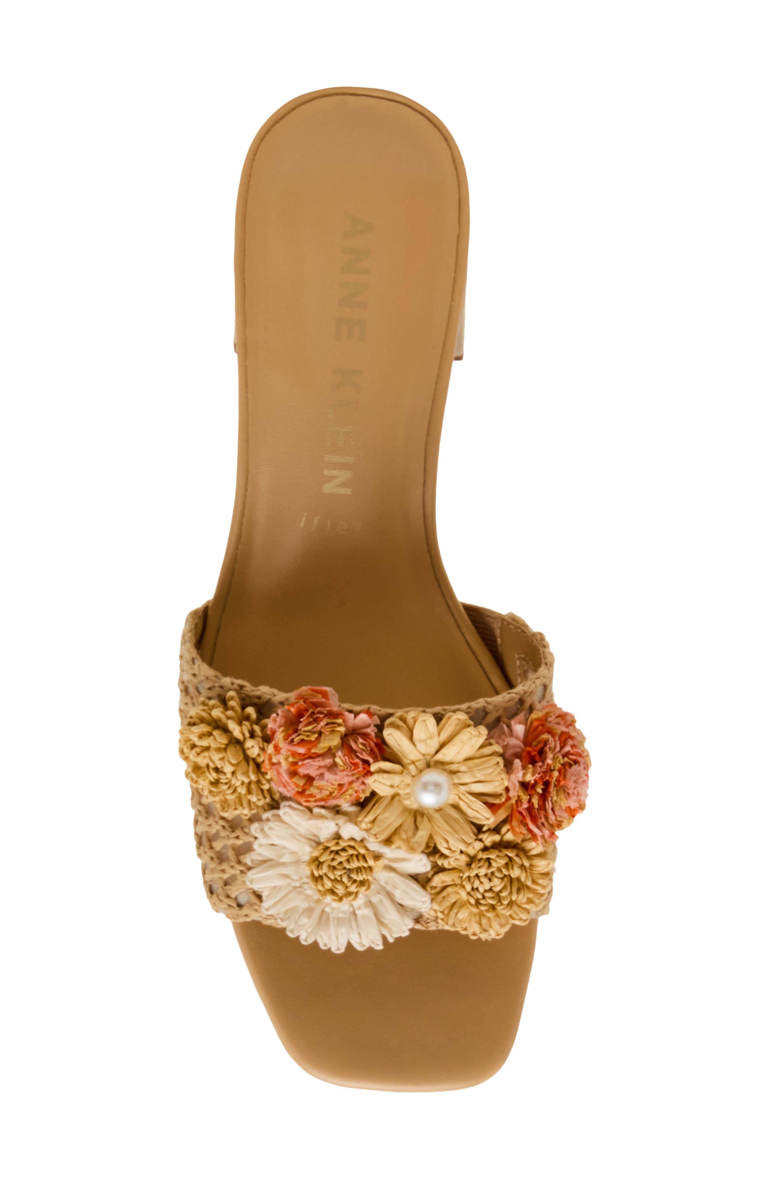 Anne Klein Dia Straw Flower Slide Sandal, Alternate, color, 