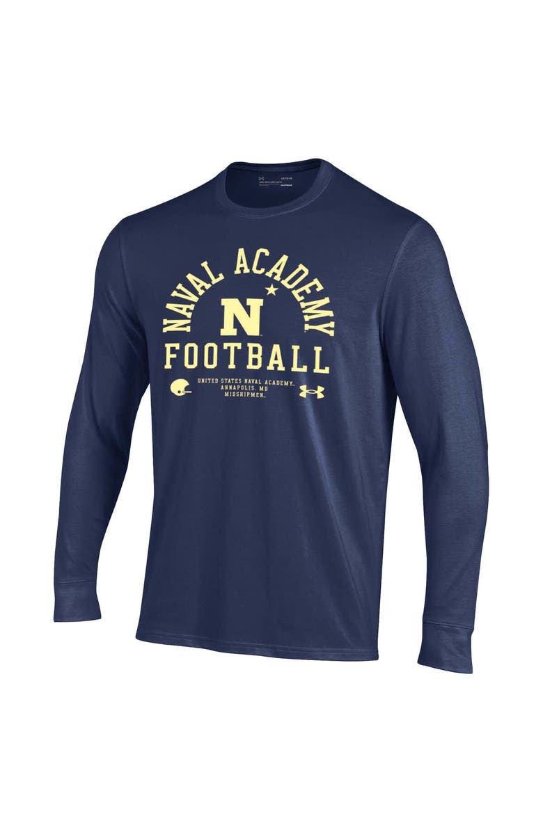 Under Armour Men's Under Armour Navy Navy Midshipmen 2025 Sideline Football Performance Cotton Long Sleeve T-Shirt, Alternate, color,