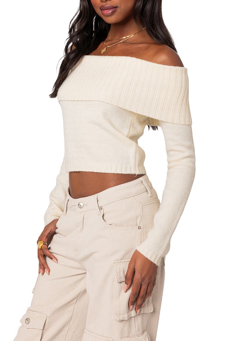 Tamara Foldover Off the Shoulder Sweater, Alternate, color, CREAM
