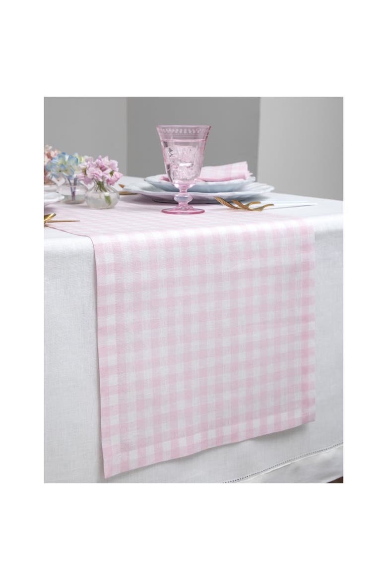 Linen Table Runner - Gingham Check, Alternate, color, Marshmellow Pink
