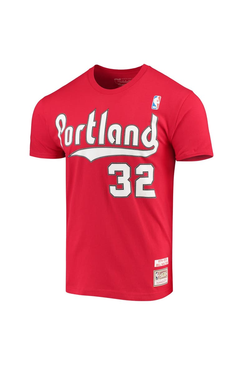 Men's Mitchell & Ness Bill Walton Red Portland Trail Blazers Hardwood Classics Player Name & Number T-Shirt, Alternate, color, Red