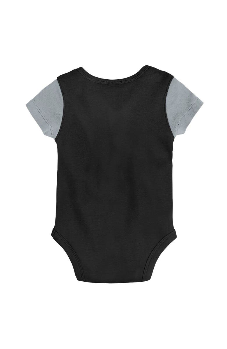 Outerstuff Newborn & Infant Black/Silver Las Vegas Raiders Little Champ Three-Piece Bodysuit Bib & Booties Set, Alternate, color,