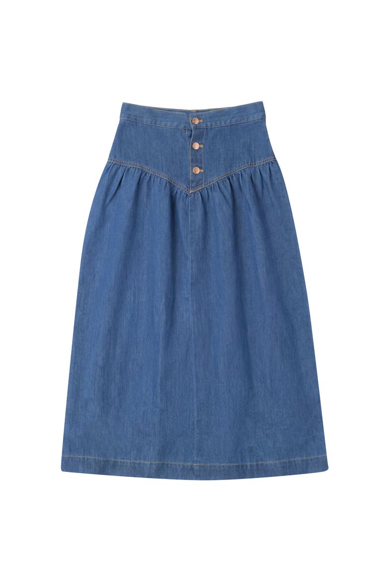 Girls Long V-Yoke Denim Skirt, Alternate, color, Light Denim Wash