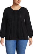 Lands' End Lightweight Jersey Lace Mix Long Sleeve Pintuck Top