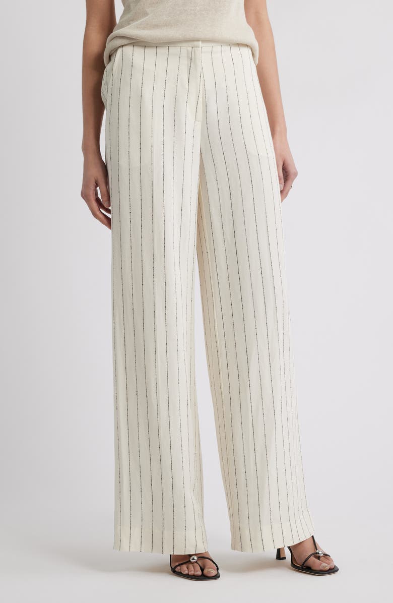 Nordstrom The Lennox Pinstripe Wide Leg Trousers, Main, color, Ivory- Black Pinstripe