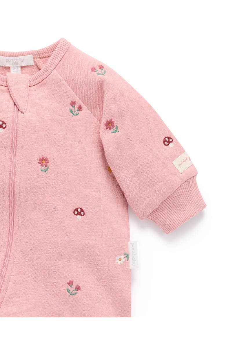 Embroidered Fleece Zip Baby Girl Footie, Alternate, color, Blush Forest Broderie