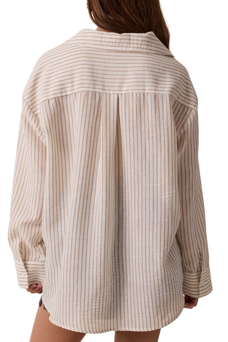 Striped Long Sleeve Shirt, Alternate, color, MOCHA/ WHITE