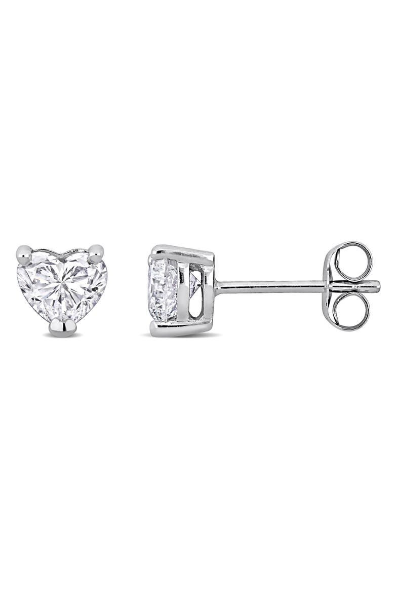 Lab-Grown Diamond Heart Stud Earrings 14k, Main, color, White Gold
