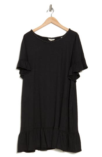 Max Studio Ruffle Trim Jersey Dress In Bkcrstch