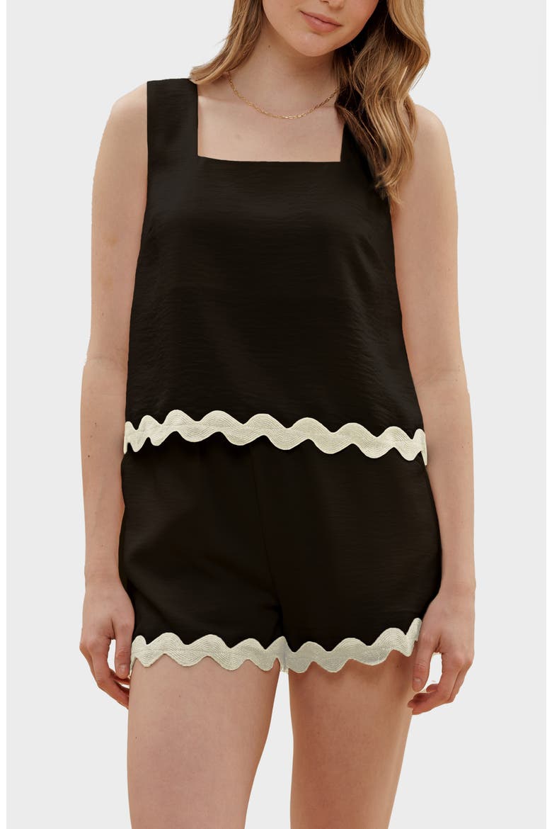 Rickrack Trim Tank & Shorts Set, Main, color, BLACK