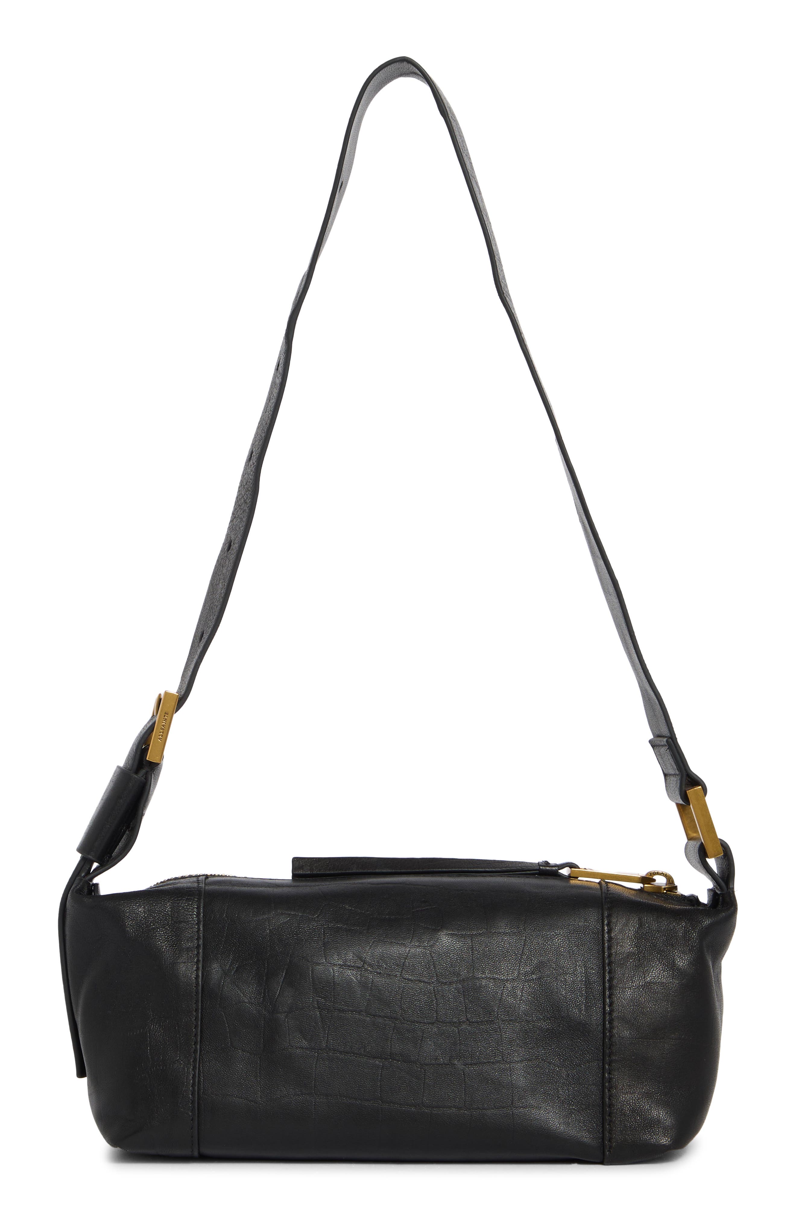 Vega Croc Embossed Leather Mini Shoulder Bag, Alternate, color, BLACK