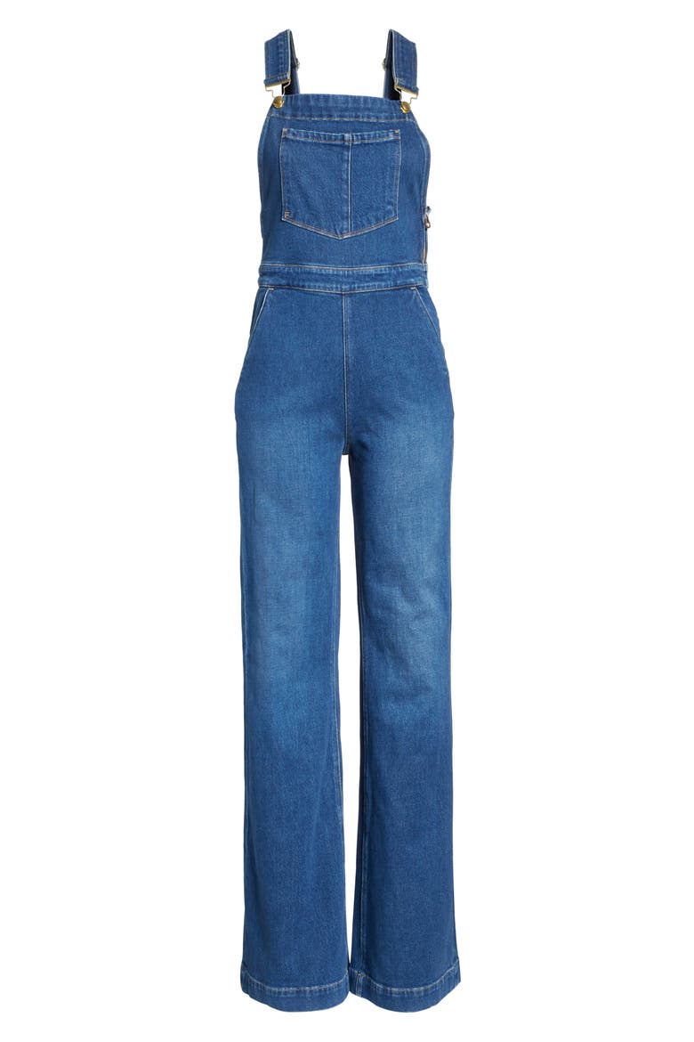 Palazzo Wide Leg Denim Overalls, Alternate, color, LONGWATER