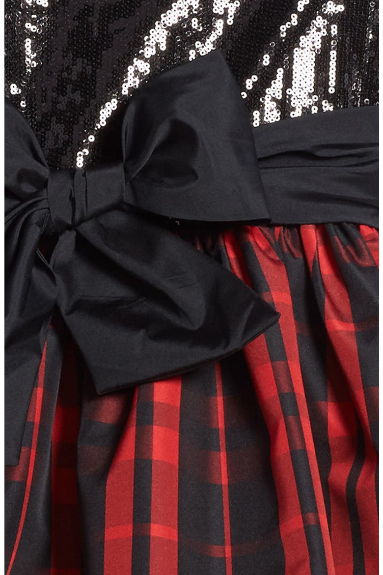Sequin & Plaid Taffeta Dress, Alternate, color, BLACK