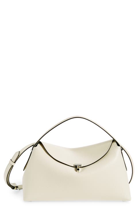 T-Lock Curved Leather Shoulder Bag