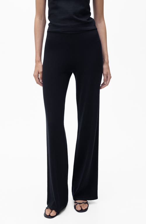 Mango High Waist Wide Leg Knit Pants In Blue
