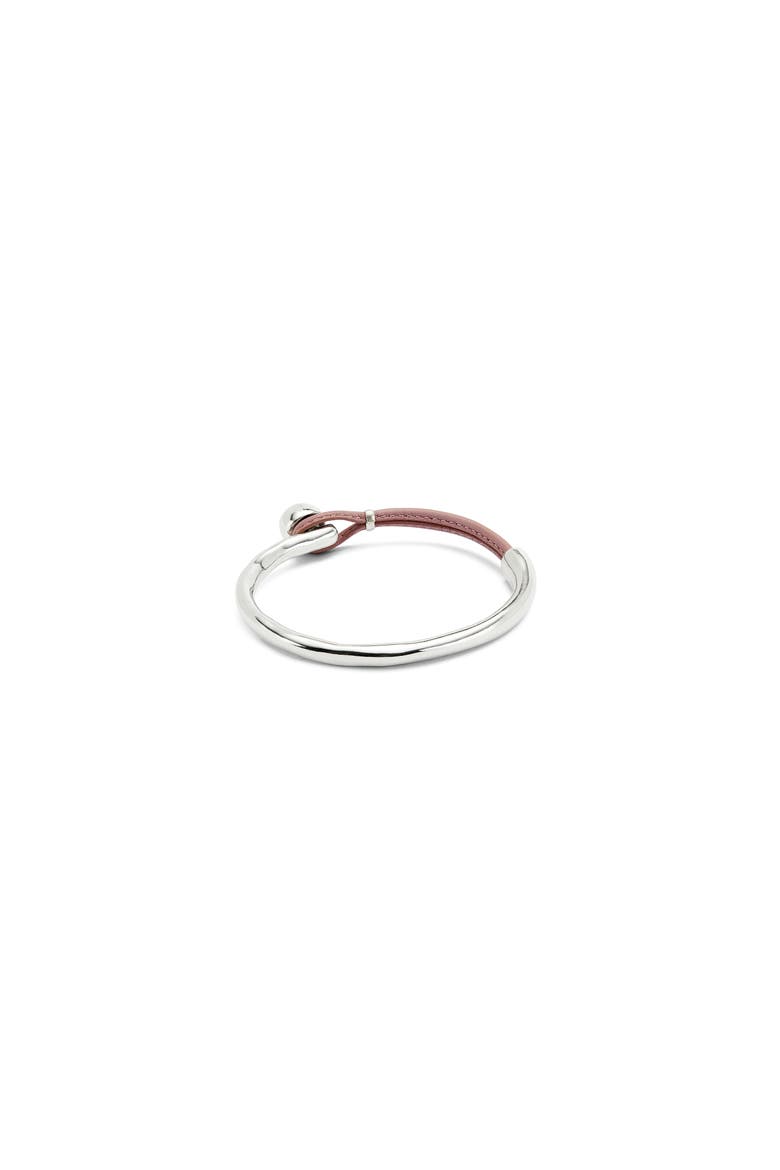 Sterling Silver-Plated Semi-Rigid Bracelet with Lilac Leather, Alternate, color, Silver