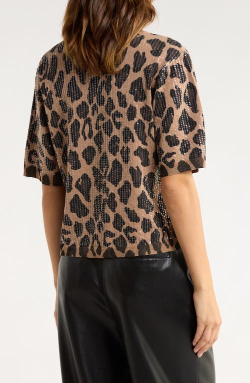 Sanctuary Sequins Short Sleeve Knit Sweater In Animal Print