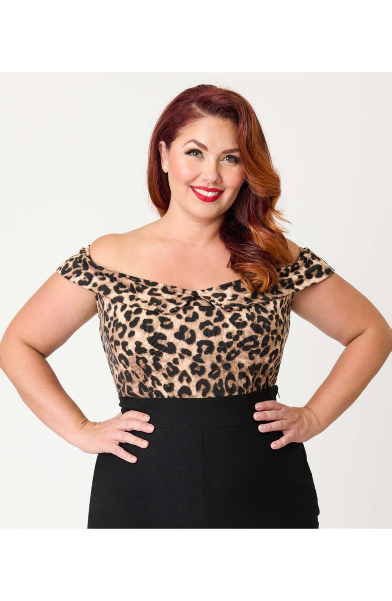 Unique Vintage Plus Size 1950s Maraschino Top, Main, color, Brown Leopard Print