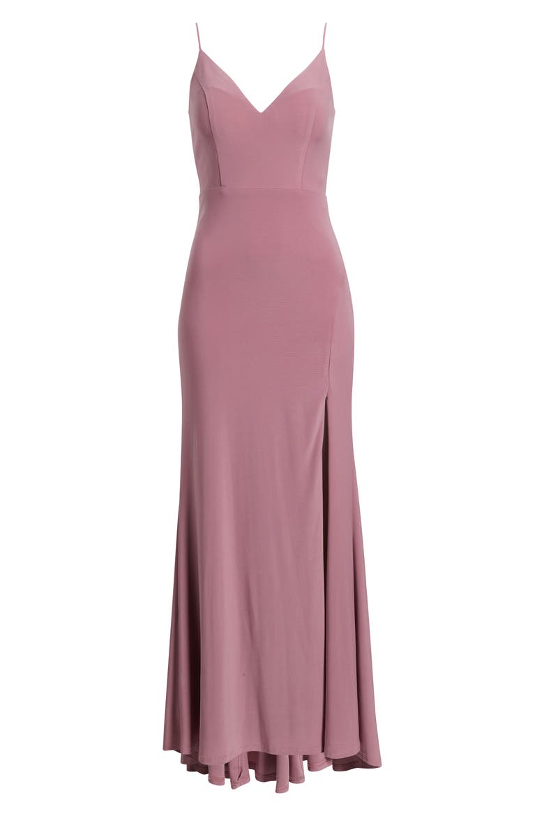 Plunge V-Neck Jersey Gown, Alternate, color, MAUVE