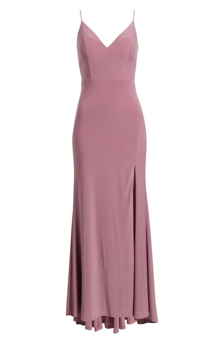 Jump Apparel Plunge V-Neck Jersey Gown, Alternate, color, Mauve