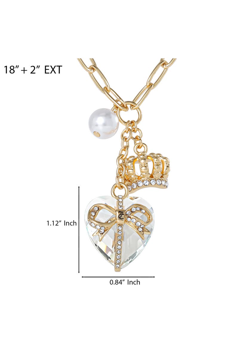 Heart, Crown, Pearl Charm Cluster Necklace, Gold-Tone, Alternate, color, Gold Tone