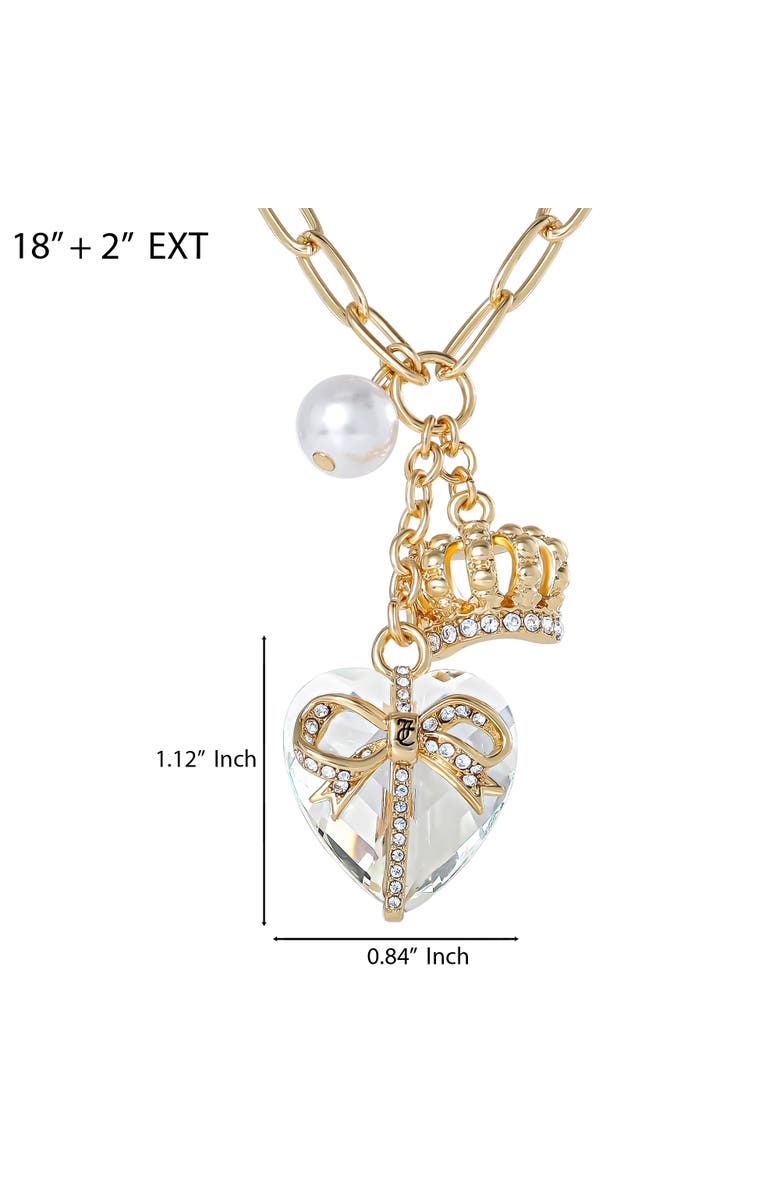 Juicy Couture Heart, Crown, Pearl Charm Cluster Necklace, Gold-Tone, Alternate, color, Gold Tone