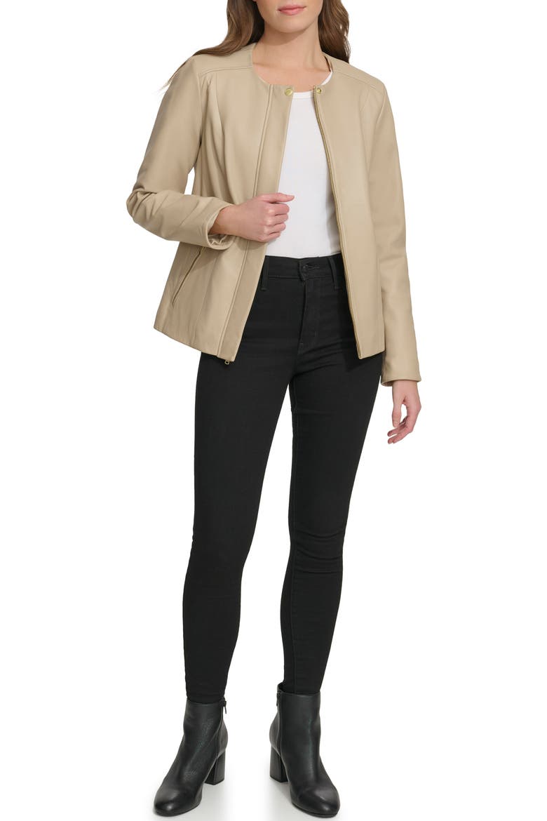 Collarless Leather Jacket, Alternate, color, CREAM