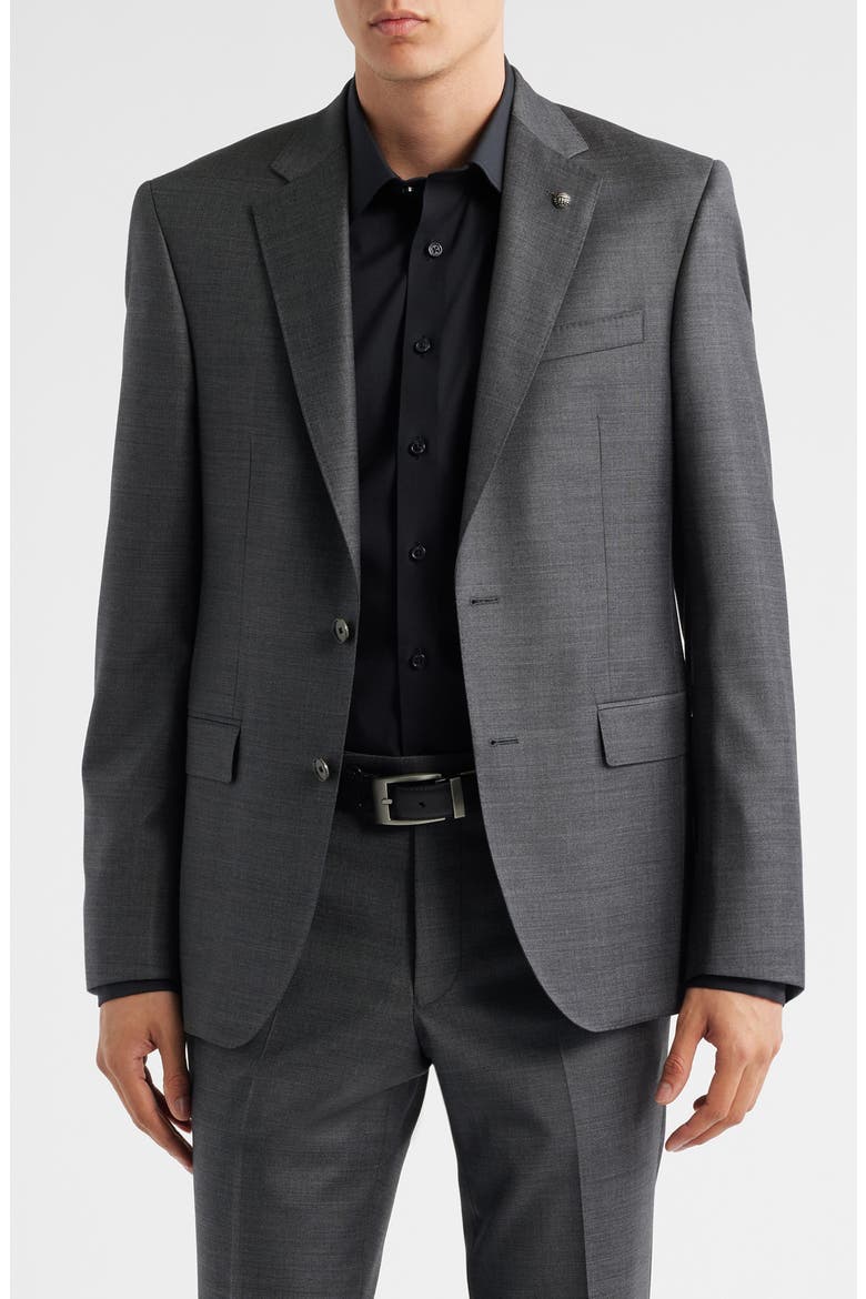 Stacie Trim Fit Solid Grey Stretch Super 110s Suit, Alternate, color, CHARCOAL