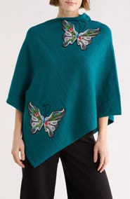 La Fiorentina Butterfly Embroidered Poncho