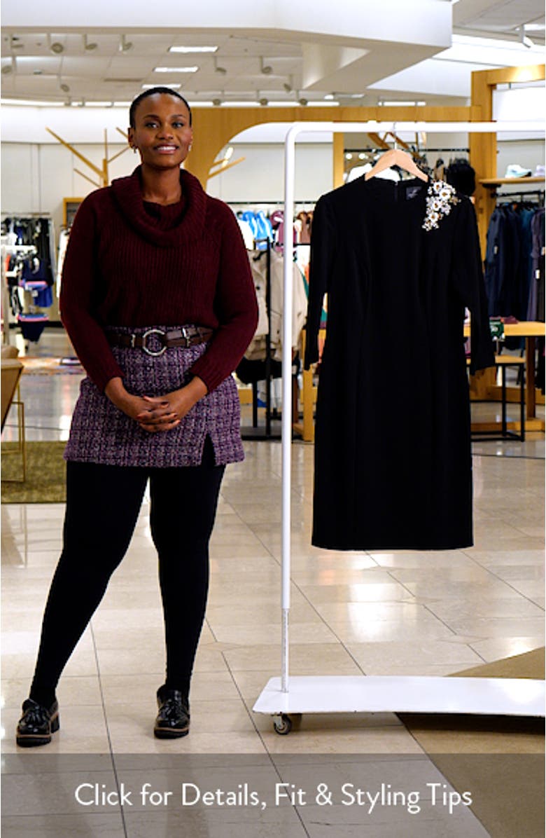 Floral Appliqué Crepe Sheath Cocktail Dress, sales video thumbnail